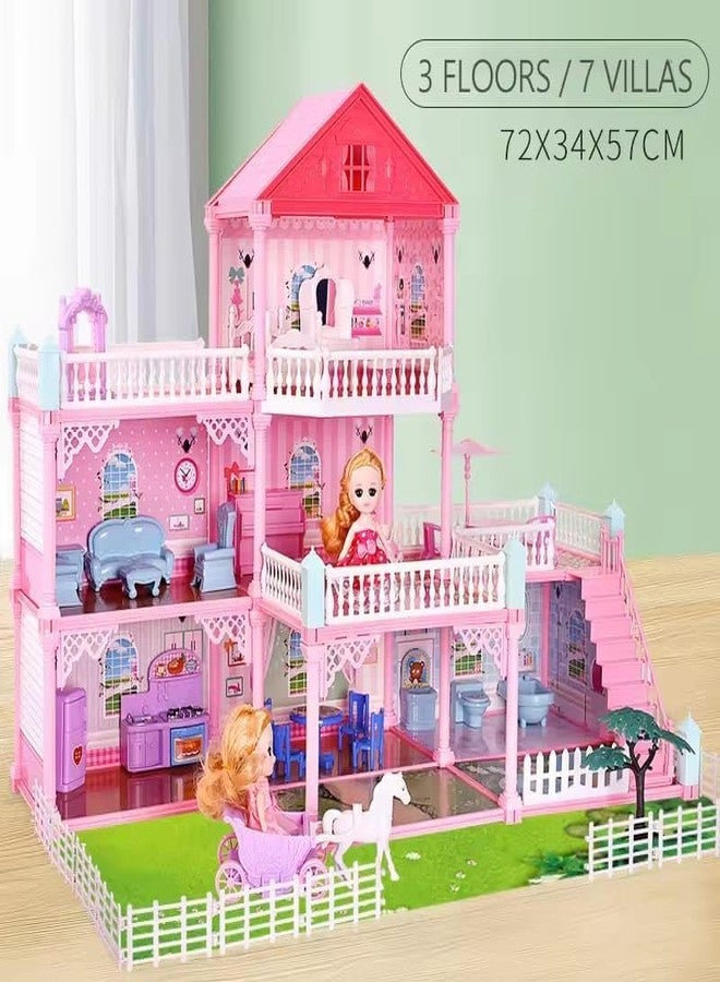 JOYJAY Dollhouse Building Toys, Playset with LED Lights, Movable Slides, Stairs, Furniture, Accessories, Dolls and Pets, Cottage Pretend Play House, DIY Creative Gift for Girls Toddlers (Large) - Image 3